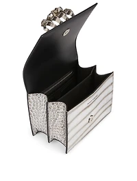 Small Croc-Embossed Leather Jewelled Satchel Bag