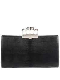 Four-Ring Lizard-Embossed Leather Clutch Bag