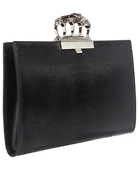 Four-Ring Lizard-Embossed Leather Clutch Bag
