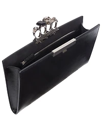 Four-Ring Lizard-Embossed Leather Clutch Bag