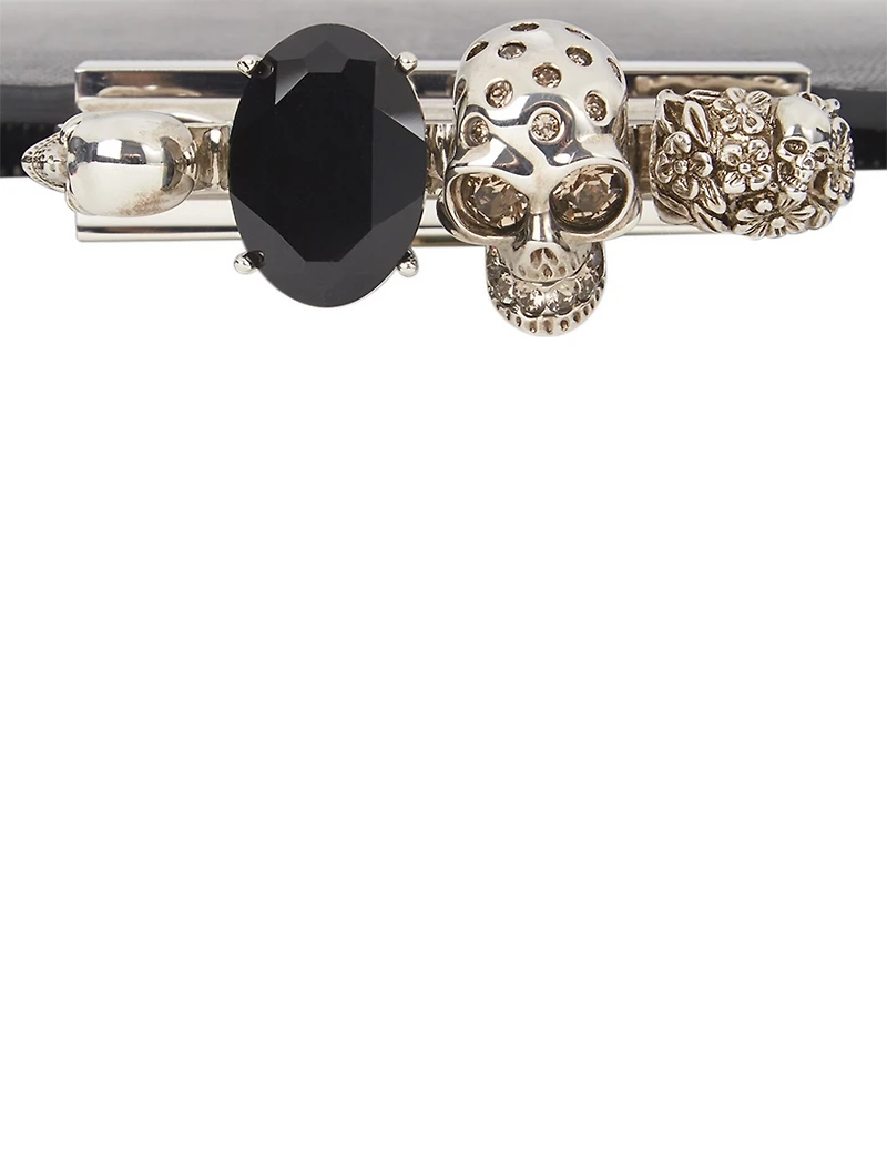 Four-Ring Lizard-Embossed Leather Clutch Bag