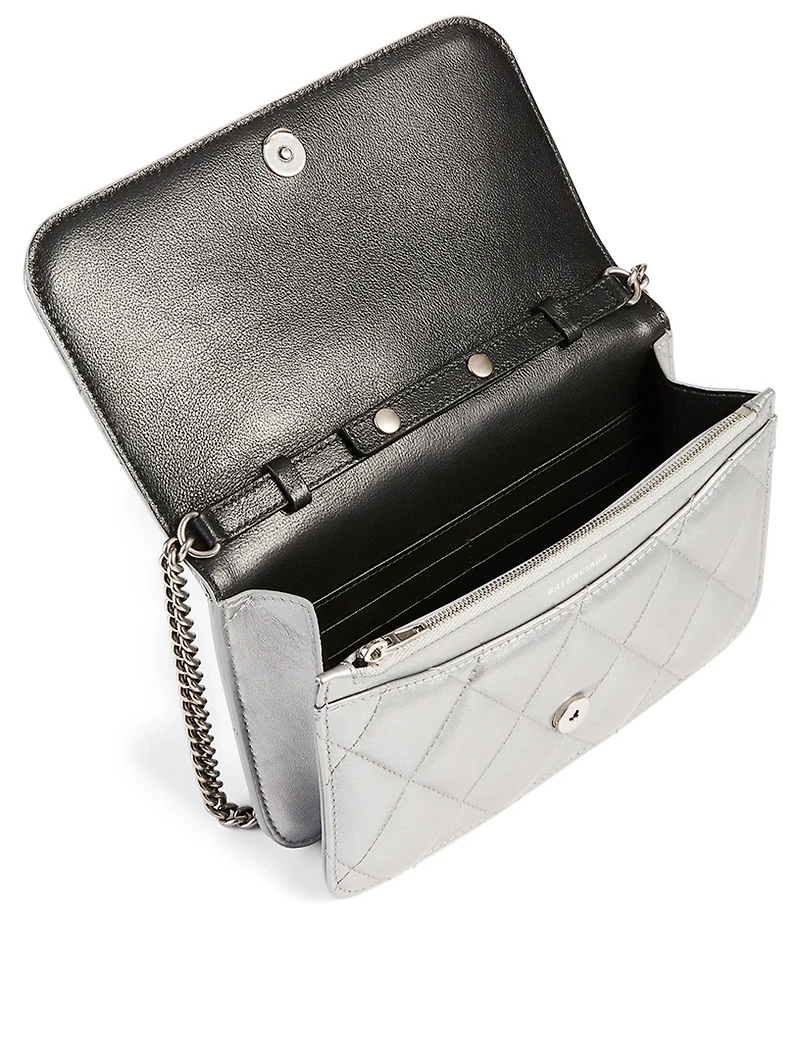 B. Metallic Leather Wallet Chain Bag