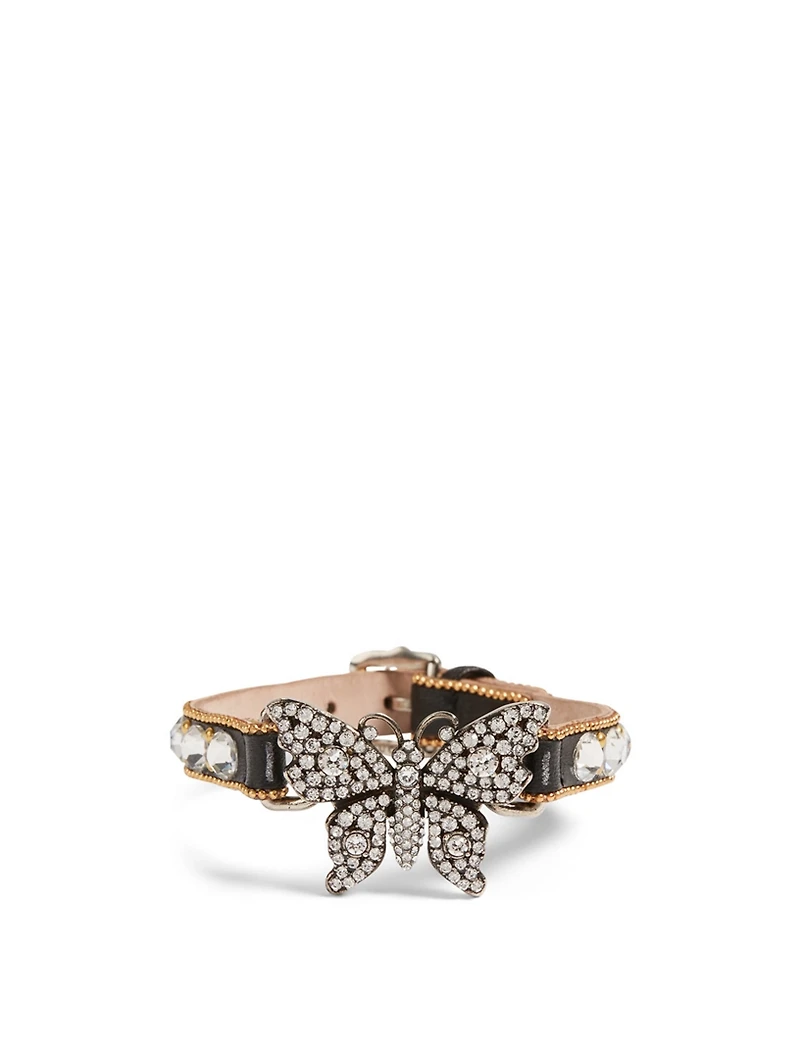 Leather Butterfly Bracelet With Crystals