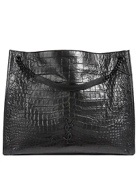 Large Niki YSL Monogram Croc-Embossed Leather Tote Bag