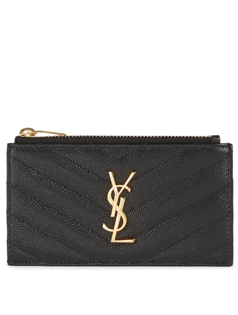 YSL Monogram Fragments Leather Zippered Card Holder