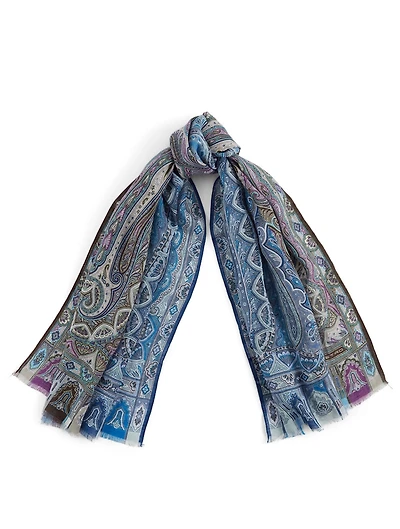 Linen Scarf In Bicolour Paisley Print