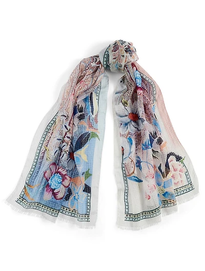 Silk Seersucker Scarf In Floral Print