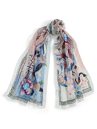Silk Seersucker Scarf In Floral Print
