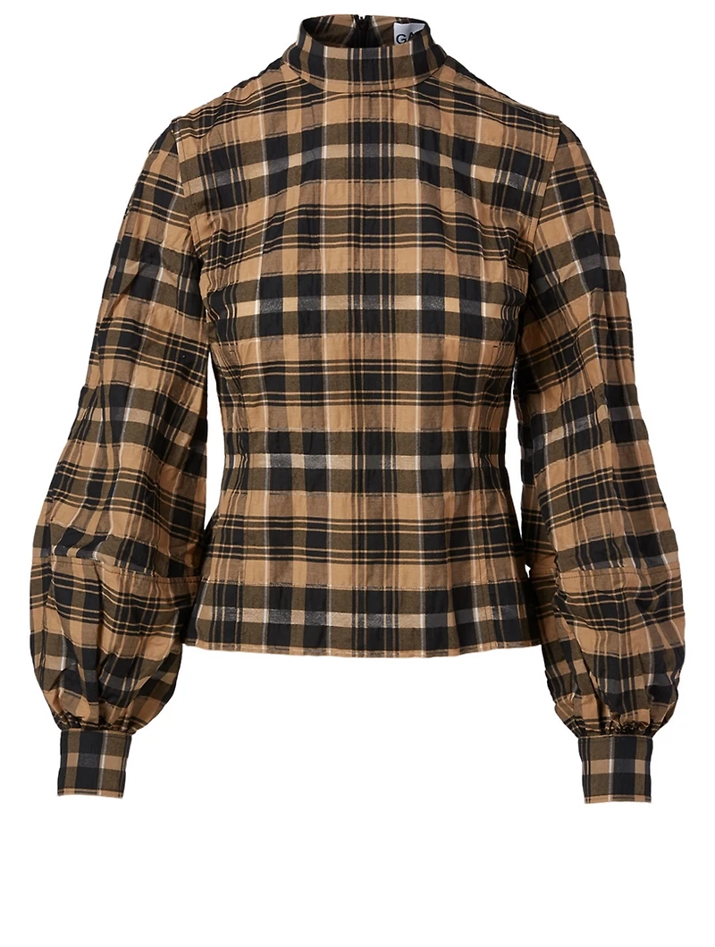 Cotton-Blend Blouse Check Print