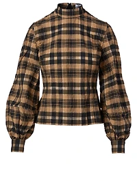Cotton-Blend Blouse Check Print