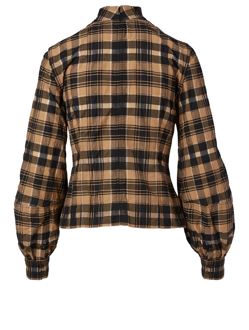Cotton-Blend Blouse Check Print