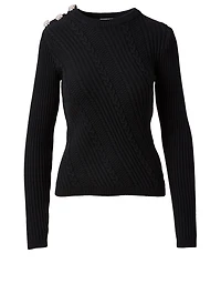 Cotton-Blend Sweater With Jewels