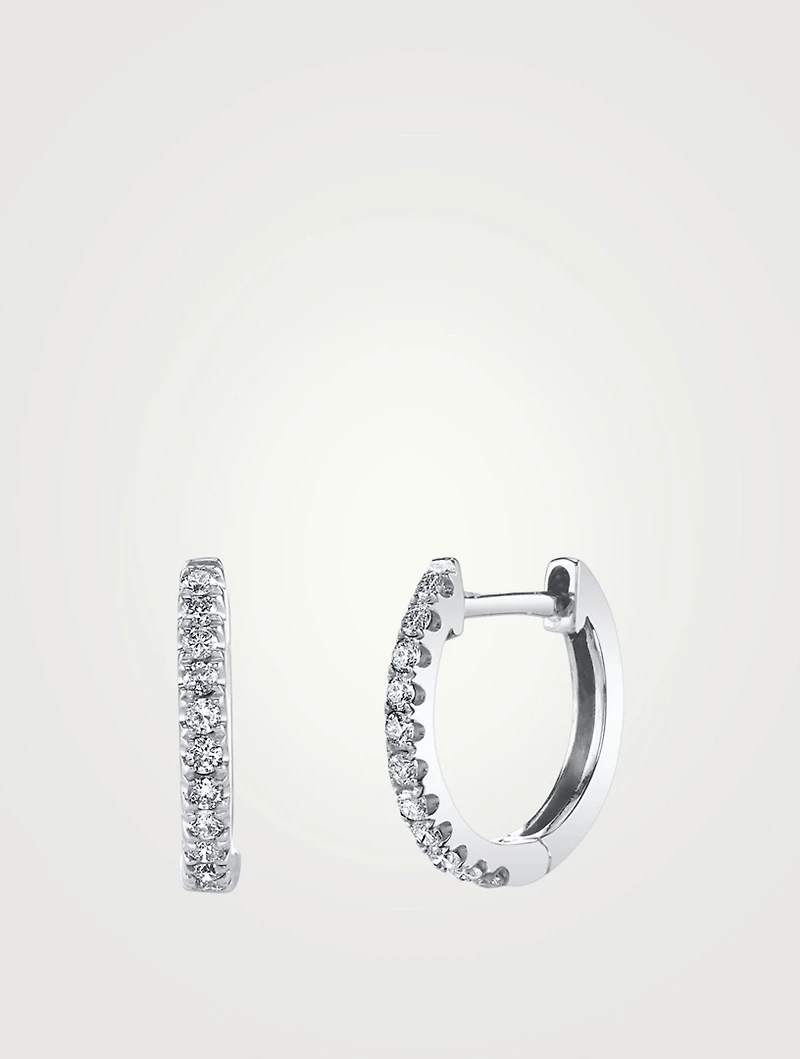 18K Gold Huggie Hoop Earrings With Diamonds