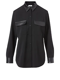Signature Blouse With Leather Detail