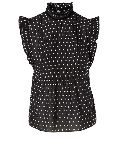 Cotton And Silk Top Polka Dot Print