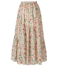 Genie Silk Tiered Midi Skirt Floral Print