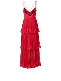 Dominique Pleated Lace Tiered Maxi Dress