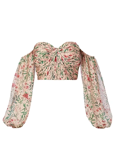Helena Silk Off-The-Shoulder Bustier Top Floral Print