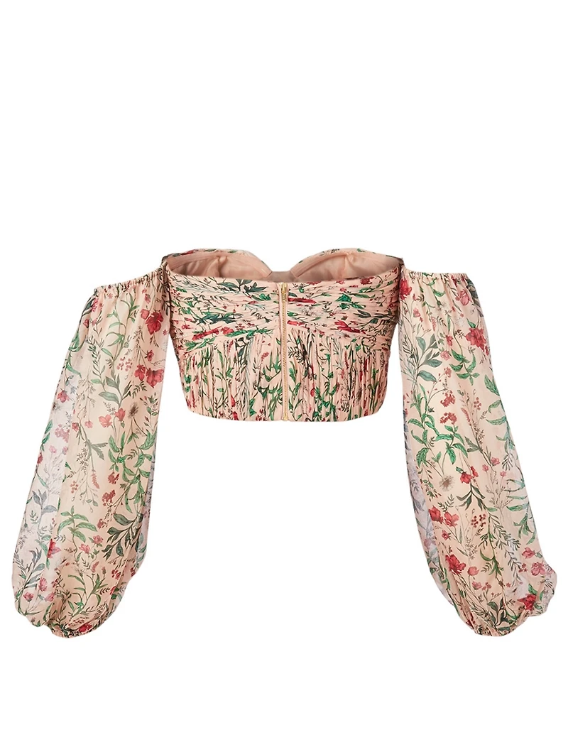 Helena Silk Off-The-Shoulder Bustier Top Floral Print