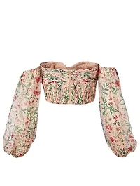 Helena Silk Off-The-Shoulder Bustier Top Floral Print