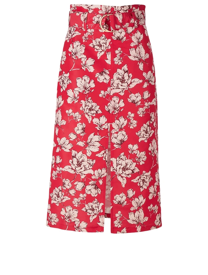 Odina Belted Midi Skirt Rose Print