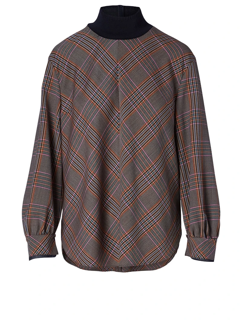Wool-Blend Blouse Check Print