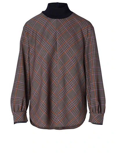 Wool-Blend Blouse Check Print