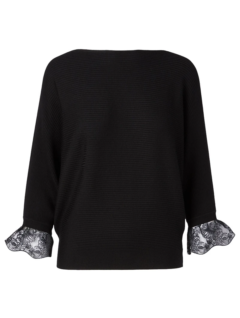 Wool And Silk Sweater With Lace Cuff