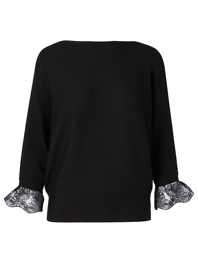 Wool And Silk Sweater With Lace Cuff