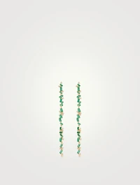 Rainbow Fireworks 18K Gold Linear Drop Earrings With Emeralds And Diamonds