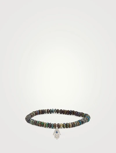 Beaded Bracelet With 14K White Gold Diamond And Sapphire Hamsa Charm