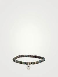Beaded Bracelet With 14K White Gold Diamond And Sapphire Hamsa Charm