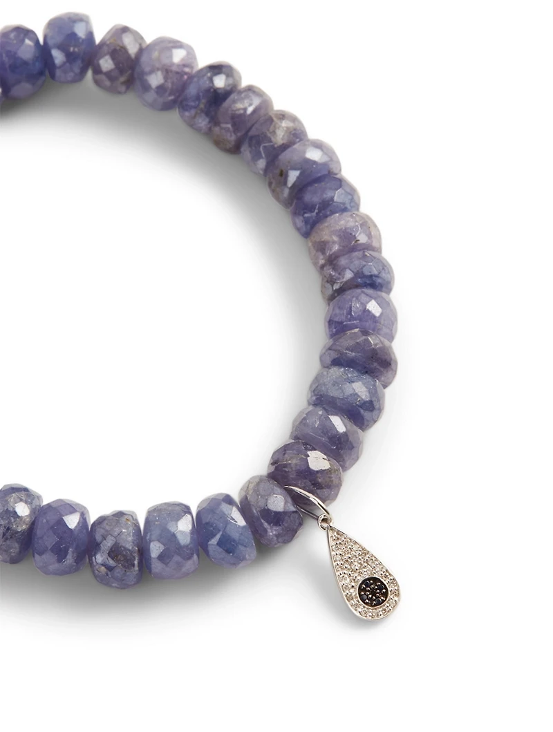Beaded Bracelet With 14K White Gold Diamond Evil Eye Charm