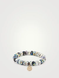 Beaded Bracelet With 14K Gold Diamond Happy Face Charm
