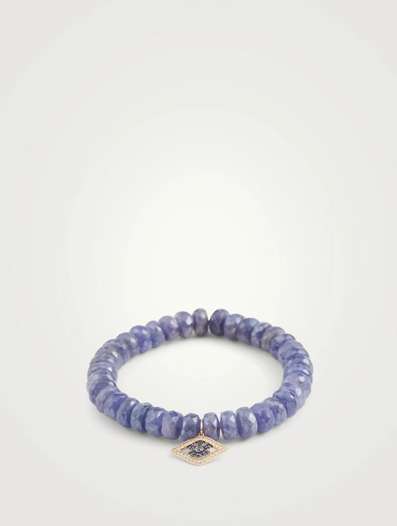Beaded Bracelet With 14K Gold Small Evil Eye Flower Charm