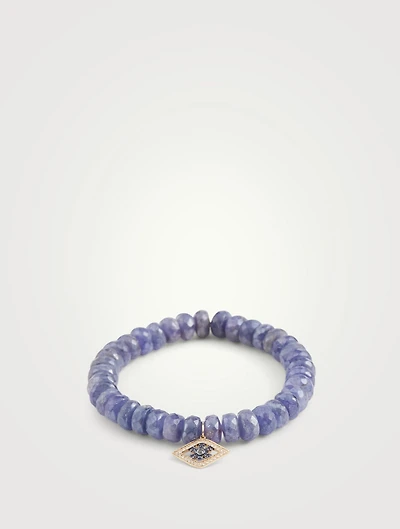 Beaded Bracelet With 14K Gold Small Evil Eye Flower Charm