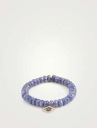 Beaded Bracelet With 14K Gold Small Evil Eye Flower Charm