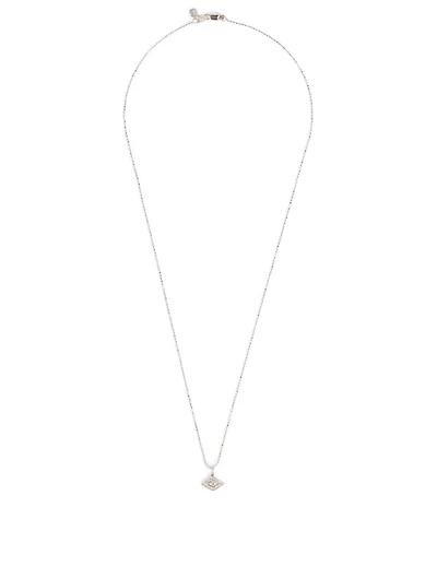 14K White Gold Large Bezel Evil Eye Necklace With Diamonds