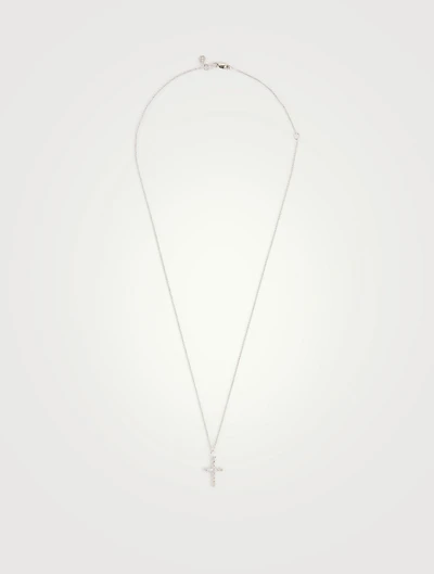 14K White Gold Small Diamond Cross Necklace With Diamonds