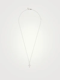 14K White Gold Small Diamond Cross Necklace With Diamonds