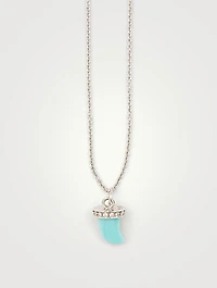 14K White Gold Turquoise Horn Necklace With Diamonds