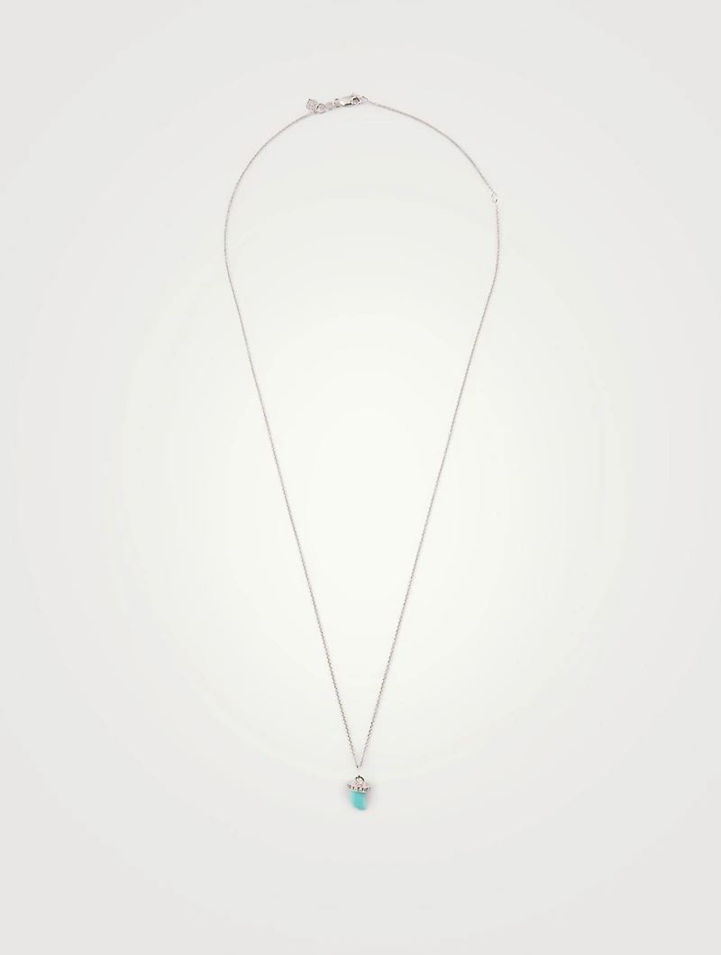 14K White Gold Turquoise Horn Necklace With Diamonds