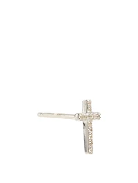 14K White Gold Mini Cross Earring With Diamonds
