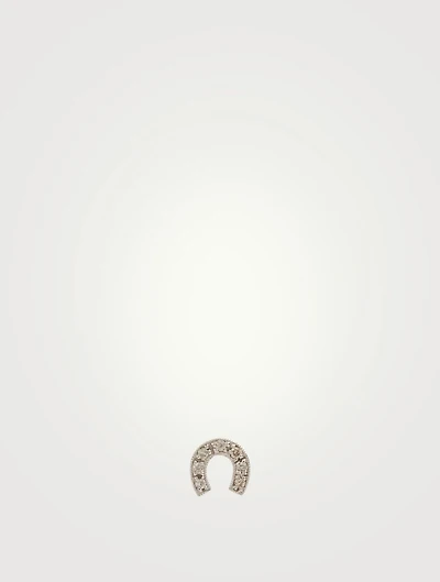 14K White Gold Horseshoe Stud Earring With Diamonds