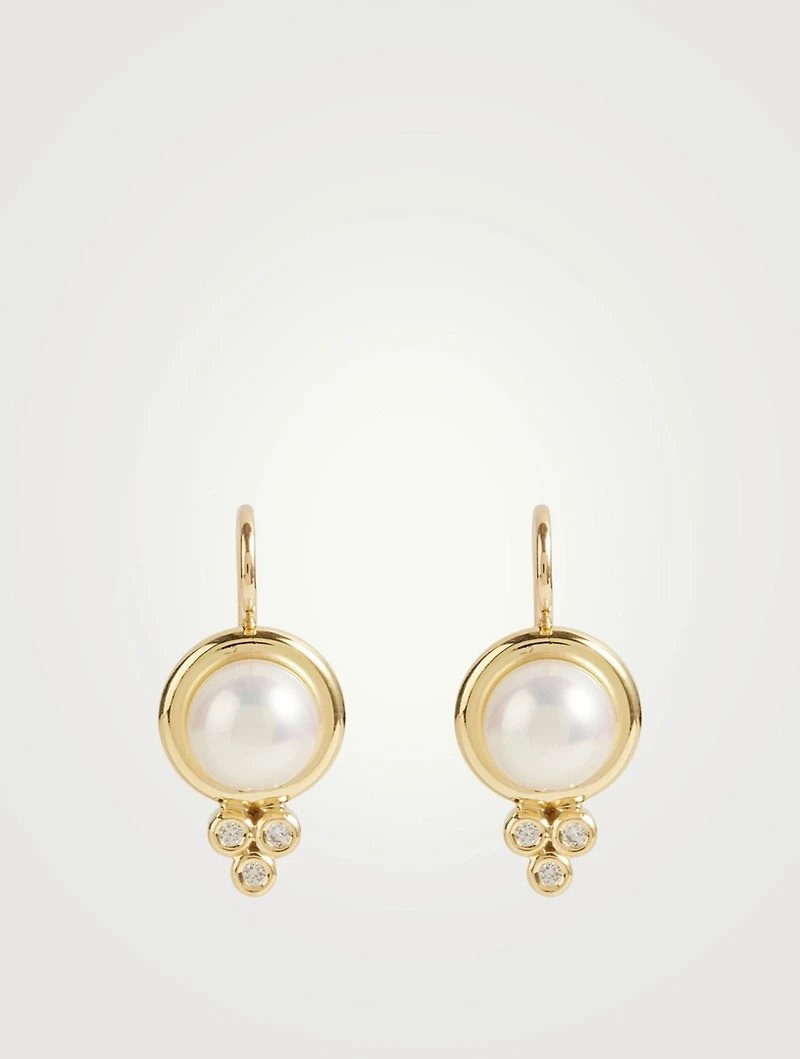 18K Gold Classic Pearl Earrings With Diamonds