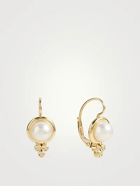 18K Gold Classic Pearl Earrings With Diamonds