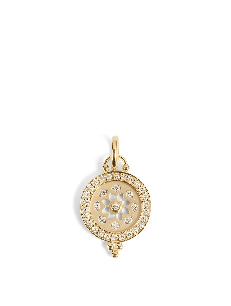 18K Gold Mandala Cutout Pendant With Diamonds