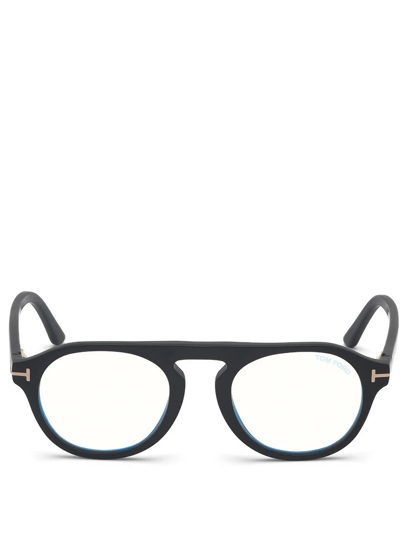 Round Optical Glasses With Blue Block And Clip-On Lenses