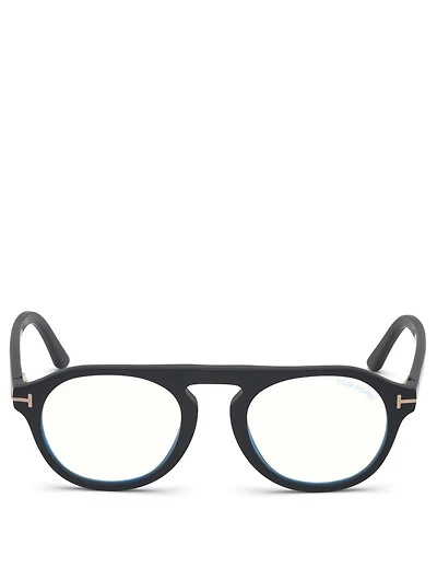 Round Optical Glasses With Blue Block And Clip-On Lenses