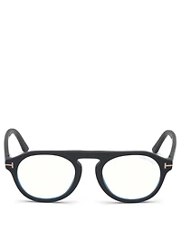 Round Optical Glasses With Blue Block And Clip-On Lenses